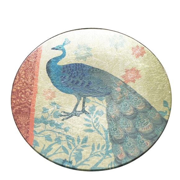 Pier 1 Imports Peacock Plates Appetizer Plates Glass Shimmer Foil Plates Set 4 - Picture 3 of 11